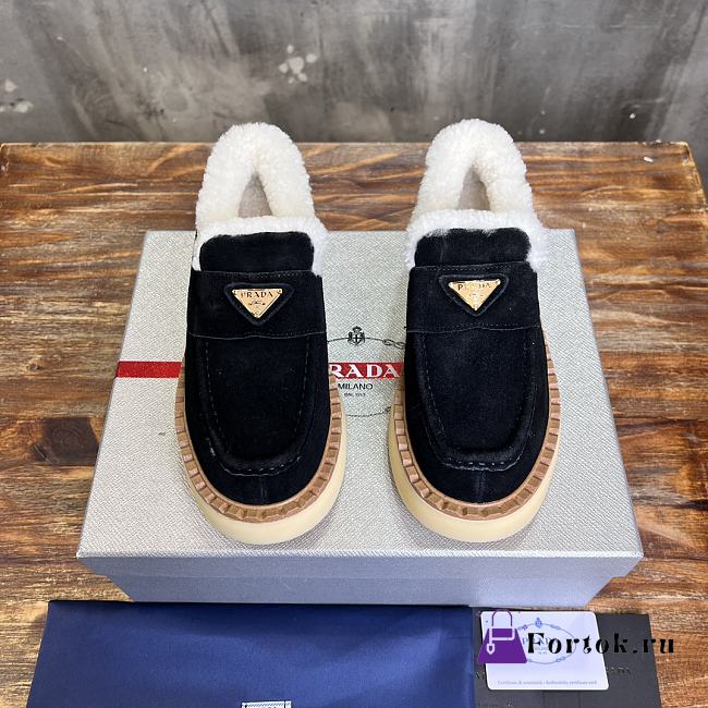 Fortok Prada Suede And Shearling Sneakers Black - 1