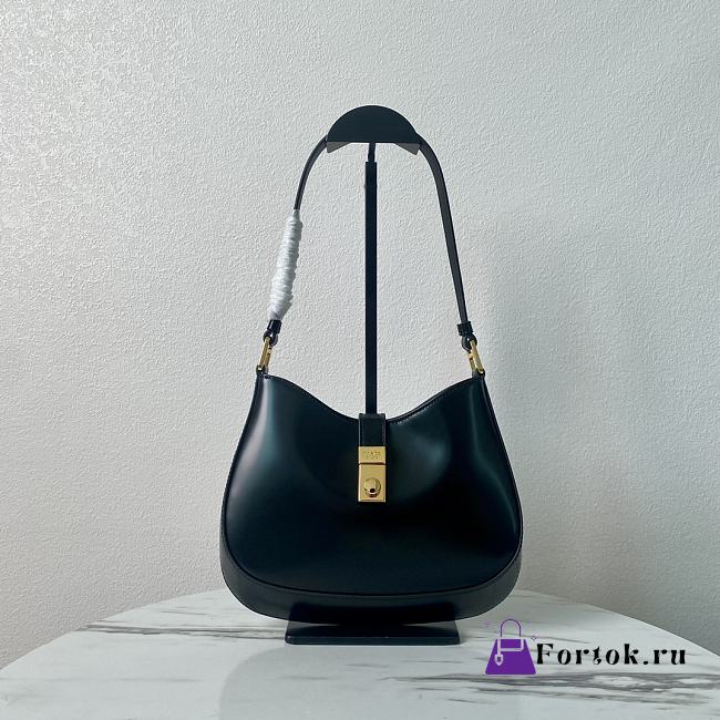 Fortok Prada Cleo Brushed Leather Shoulder Bag With Clasp Closure Black 1BC169A 22x18.5x4.5cm - 1