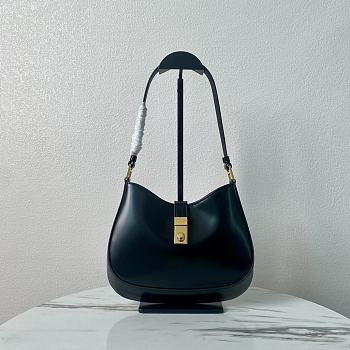 Fortok Prada Cleo Brushed Leather Shoulder Bag With Clasp Closure Black 1BC169A 22x18.5x4.5cm