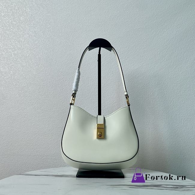 Fortok Prada Cleo Brushed Leather Shoulder Bag With Clasp Closure White 1BC169A 22x18.5x4.5cm - 1