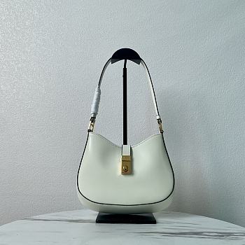 Fortok Prada Cleo Brushed Leather Shoulder Bag With Clasp Closure White 1BC169A 22x18.5x4.5cm