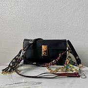 Fortok Prada Soft Sound Small Leather Shoulder Bag With Charms Black 1BD379 24x13.5x6cm - 1
