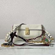 Fortok Prada Soft Sound Small Leather Shoulder Bag With Charms White 1BD379 24x13.5x6cm - 1