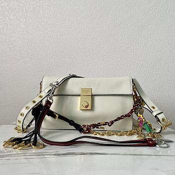 Fortok Prada Soft Sound Small Leather Shoulder Bag With Charms White 1BD379 24x13.5x6cm