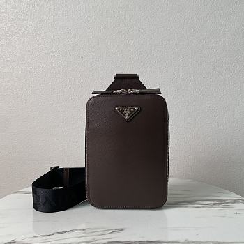 Fortok Prada Brique Saffiano Leather Bag Brown 2VZ106 14x20x5cm