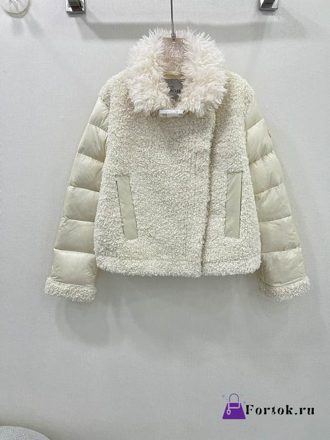 Fortok Moncler 24 Wool Motorcycle Down Jacket White - 1