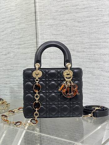 Fortok Dior Lady Bag Black With Gold-plated Metal Chain Strap And Brown O-shaped Design