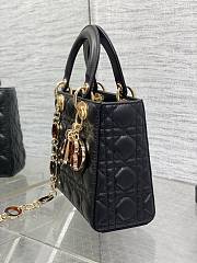 Fortok Dior Lady Bag Black With Gold-plated Metal Chain Strap And Brown O-shaped Design - 5