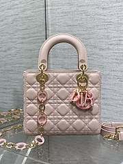 Fortok Dior Lady Bag Pink With Gold-plated Metal Chain Strap And Brown O-shaped Design - 1