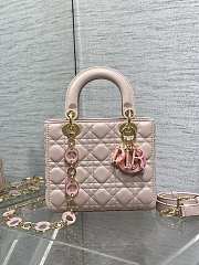 Fortok Dior Lady Bag Pink With Gold-plated Metal Chain Strap And Brown O-shaped Design - 5