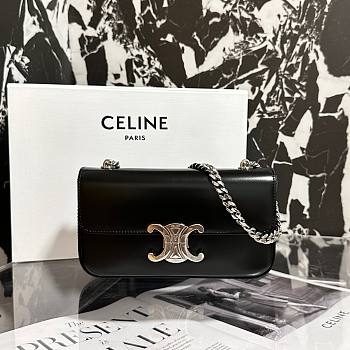 Fortok Celine Triomphe Shoulder Bag in Black Silver Buckle 20.5x11.5x4cm