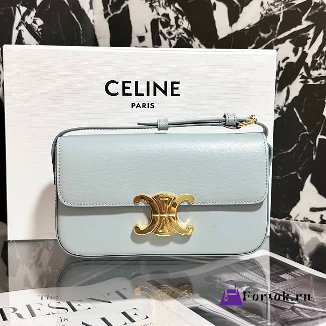 Fortok Celine Triomphe Shoulder Bag in Light Blue Gold Buckle 20.5x11.5x4cm - 1