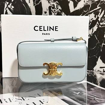 Fortok Celine Triomphe Shoulder Bag in Light Blue Gold Buckle 20.5x11.5x4cm