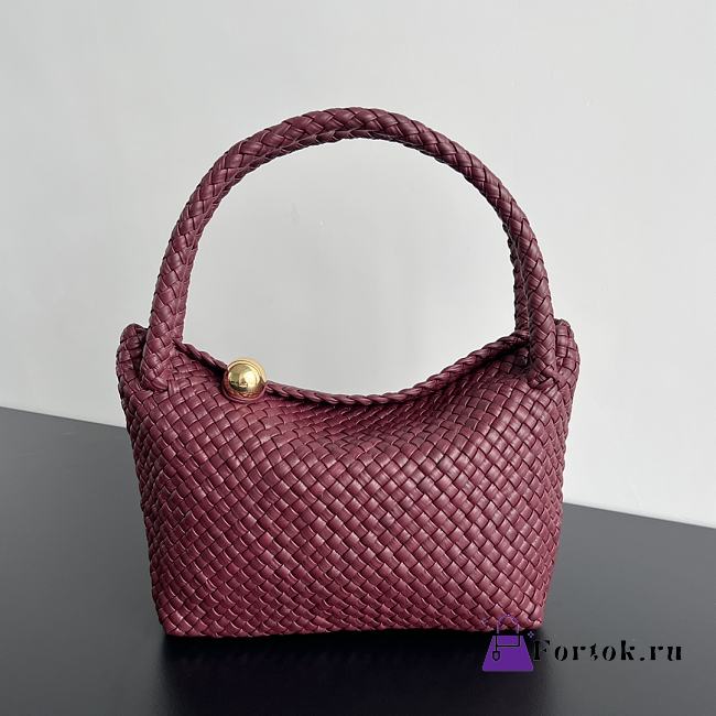 Fortok Bottega Veneta Tosca Intreccio Leather Shoulder Bag Burgundy 27x18x8cm  - 1