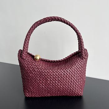 Fortok Bottega Veneta Tosca Intreccio Leather Shoulder Bag Burgundy 27x18x8cm 