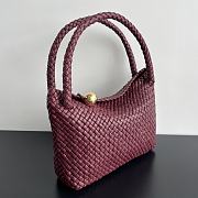 Fortok Bottega Veneta Tosca Intreccio Leather Shoulder Bag Burgundy 27x18x8cm  - 5
