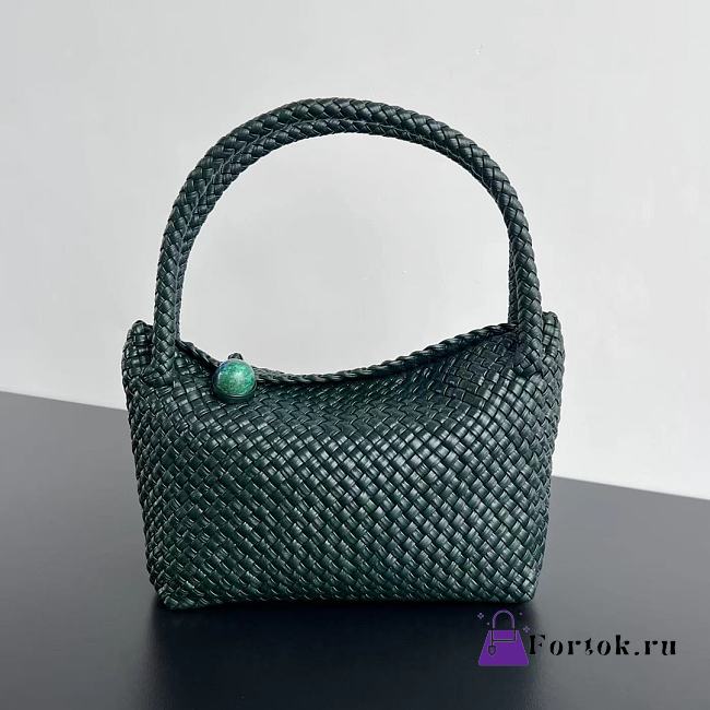 Fortok Bottega Veneta Tosca Intreccio Leather Shoulder Bag Green 27x18x8cm - 1