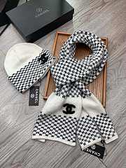 Fortok Chanel Hat + Scarf Set White & Black - 3