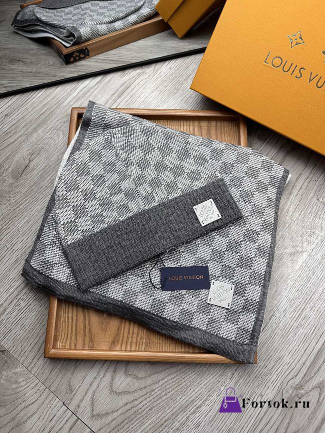 Fortok Louis Vuitton Damier Hat + Scarf Set Grey  - 1