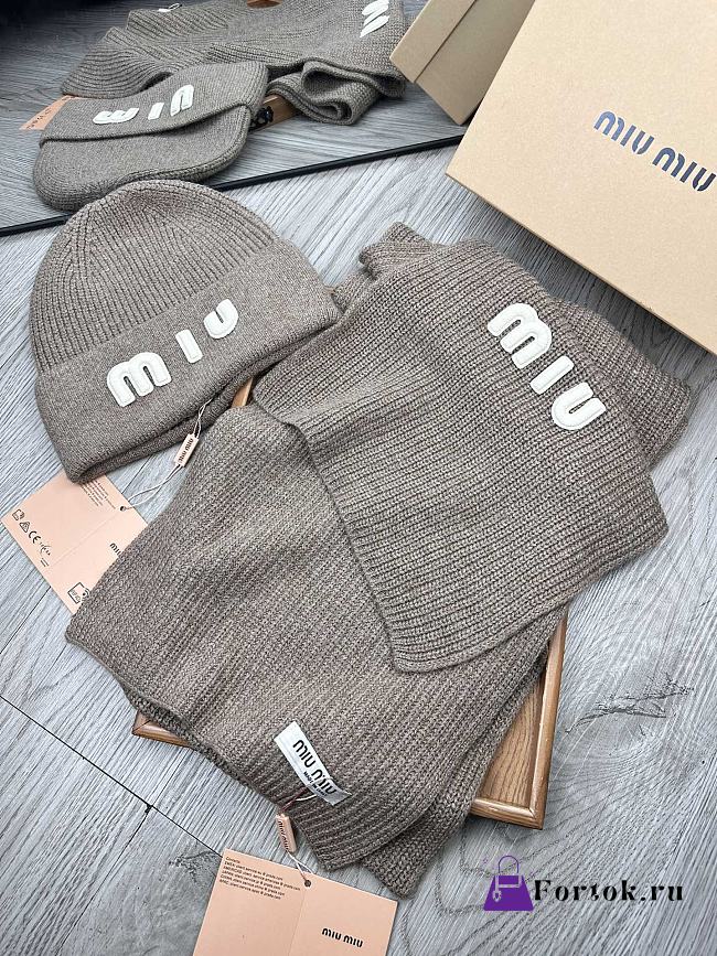 Fortok Miu Miu Hat + Scarf Set Brown - 1