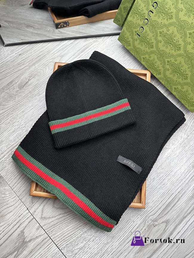 Fortok Gucci Hat + Scarf Set Black - 1