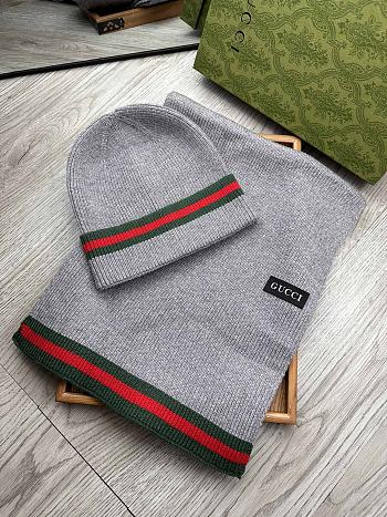 Fortok Gucci Hat + Scarf Set Grey