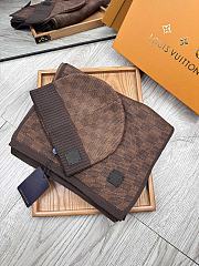 Fortok Louis Vuitton Damier Hat + Scarf Set Brown - 1