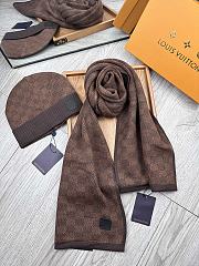 Fortok Louis Vuitton Damier Hat + Scarf Set Brown - 5