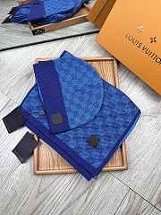 Fortok Louis Vuitton Damier Hat + Scarf Set Dark Blue - 1