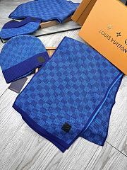 Fortok Louis Vuitton Damier Hat + Scarf Set Dark Blue - 6