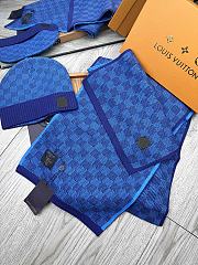 Fortok Louis Vuitton Damier Hat + Scarf Set Dark Blue - 5