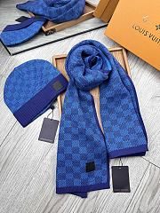 Fortok Louis Vuitton Damier Hat + Scarf Set Dark Blue - 4