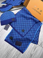 Fortok Louis Vuitton Damier Hat + Scarf Set Dark Blue - 3