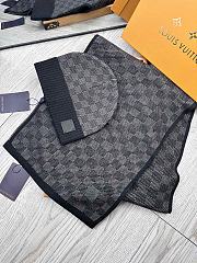 Fortok Louis Vuitton Damier Hat + Scarf Set Dark Grey  - 1