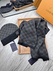 Fortok Louis Vuitton Damier Hat + Scarf Set Dark Grey  - 5