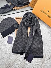 Fortok Louis Vuitton Damier Hat + Scarf Set Dark Grey  - 3