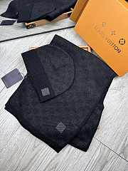 Fortok Louis Vuitton Damier Hat + Scarf Set Black - 1