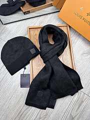Fortok Louis Vuitton Damier Hat + Scarf Set Black - 5
