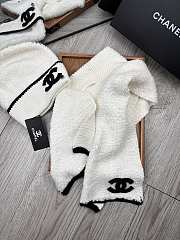 Fortok Chanel Logo  Hat + Scarf Set White - 4