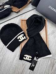 Fortok Chanel Logo Hat + Scarf Set Black - 6