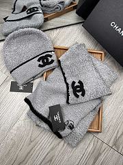 Fortok Chanel Logo Hat + Scarf Set Grey - 1