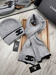 Fortok Chanel Logo Hat + Scarf Set Grey - 6