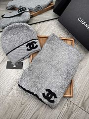 Fortok Chanel Logo Hat + Scarf Set Grey - 5