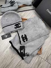 Fortok Chanel Logo Hat + Scarf Set Grey - 4