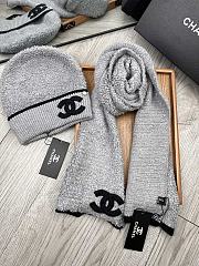 Fortok Chanel Logo Hat + Scarf Set Grey - 3