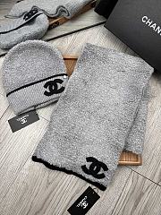 Fortok Chanel Logo Hat + Scarf Set Grey - 2