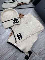 Fortok Chanel Logo Hat + Scarf Set Cream - 4