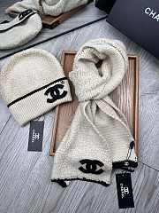Fortok Chanel Logo Hat + Scarf Set Cream - 5