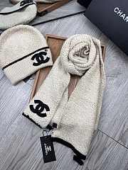 Fortok Chanel Logo Hat + Scarf Set Cream - 3