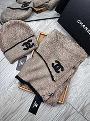 Fortok Chanel Logo Hat + Scarf Set Brown - 1